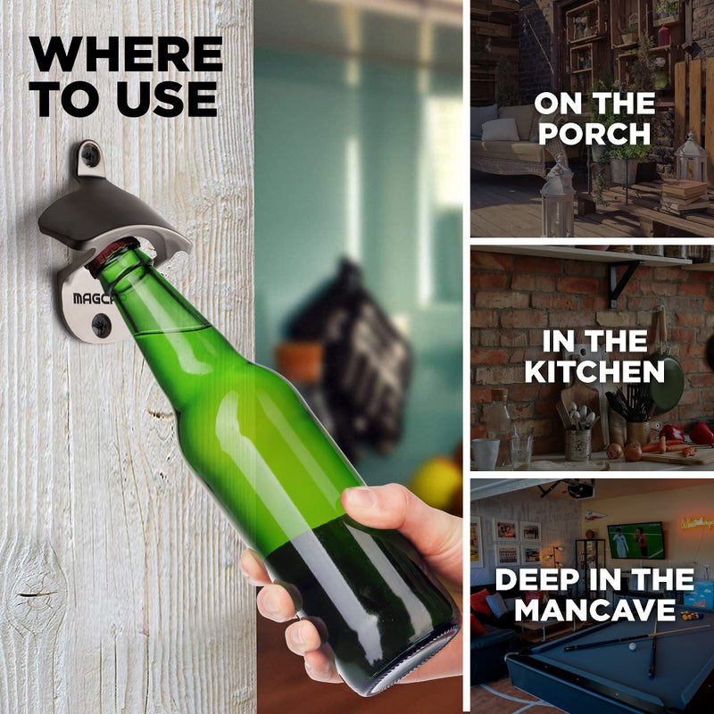 MAGCAP Outdoor Bottle Opener Wall Mounted - Style Magnetic Beer Bottle Opener that Catches Caps - Easy to Install and Incredibly Convenient - Image 4